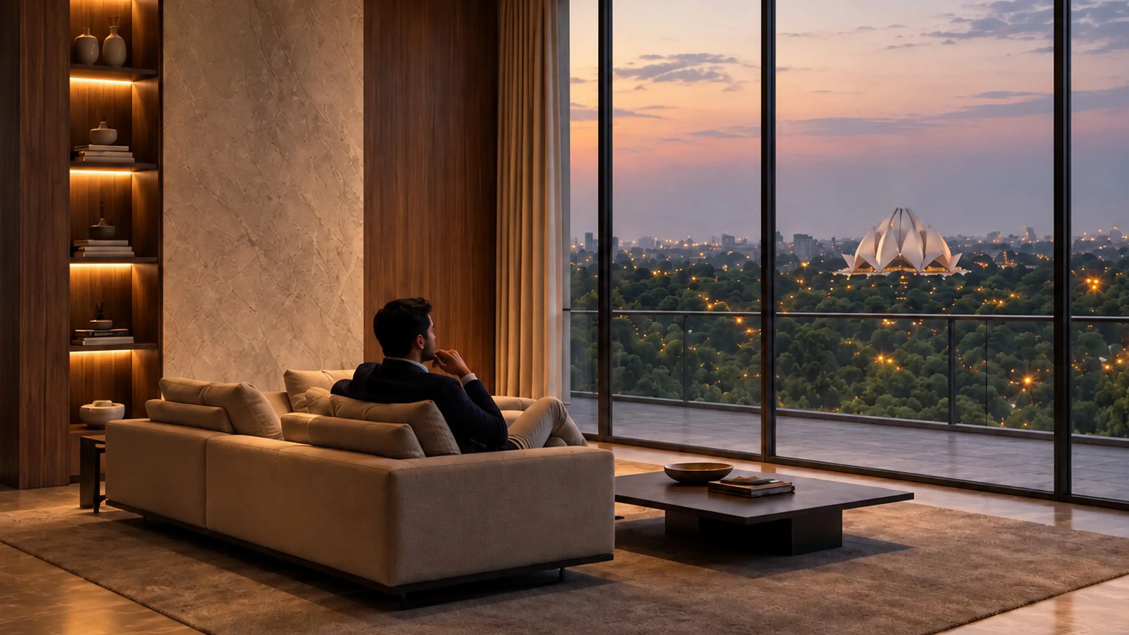 Exclusive residence interior with Lotus Temple views